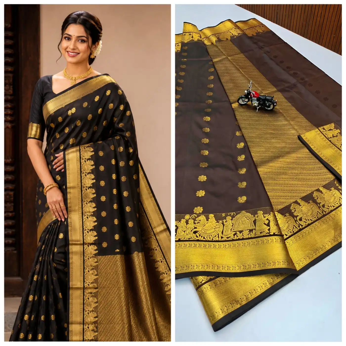 Floral Puttas Double Side Pallakku Border Saree